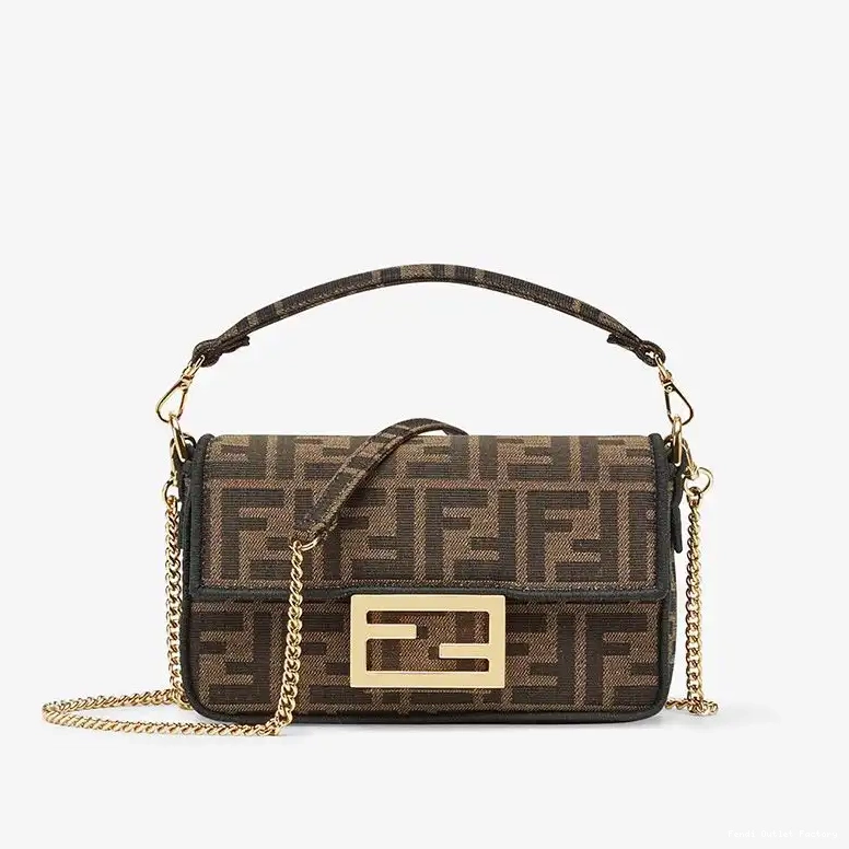 HOT Mini Brown Motif Bag Baguette Fendi In Fabric FF 0407